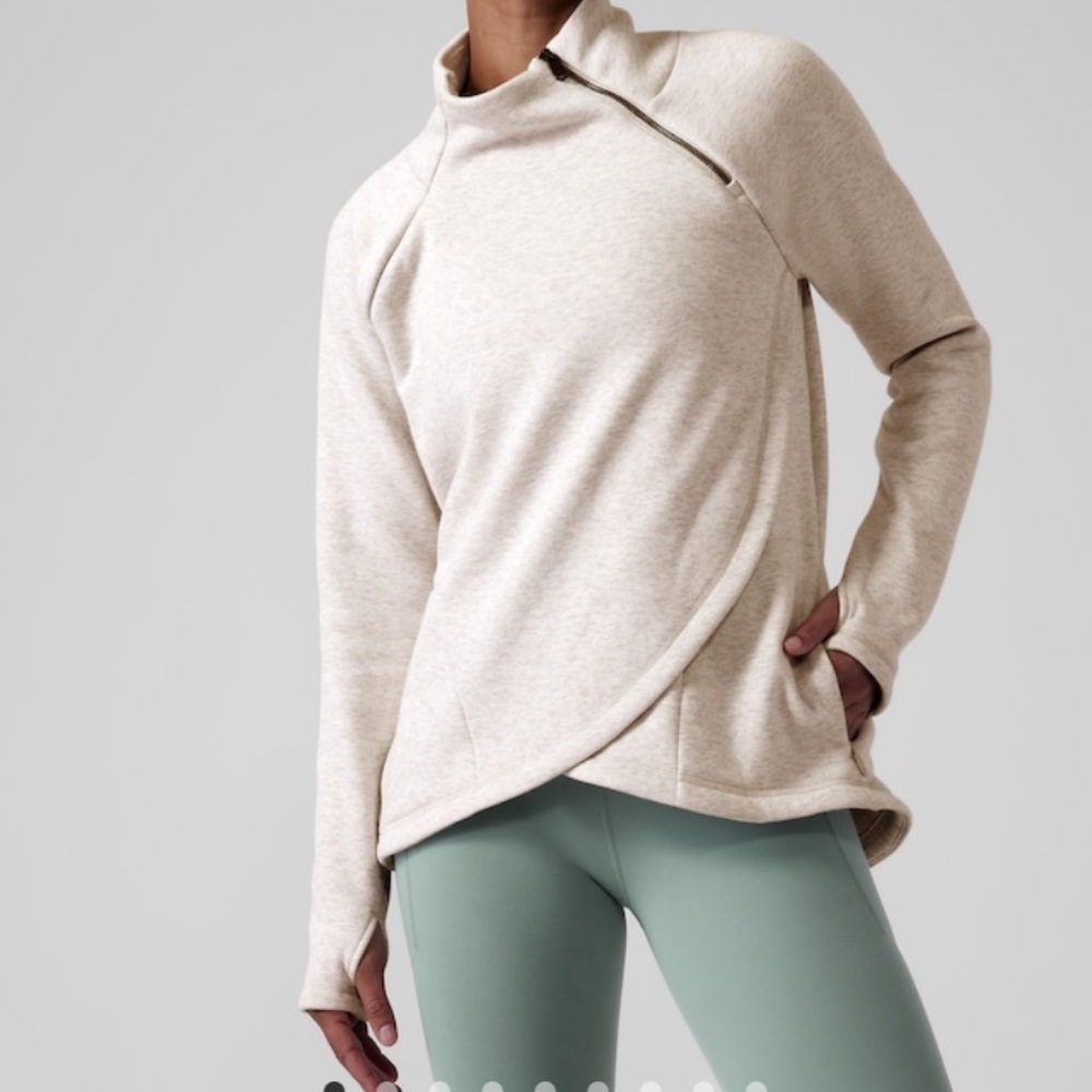 EUC Cream colored Cozy Karma Asym Pullover from Athleta size medium